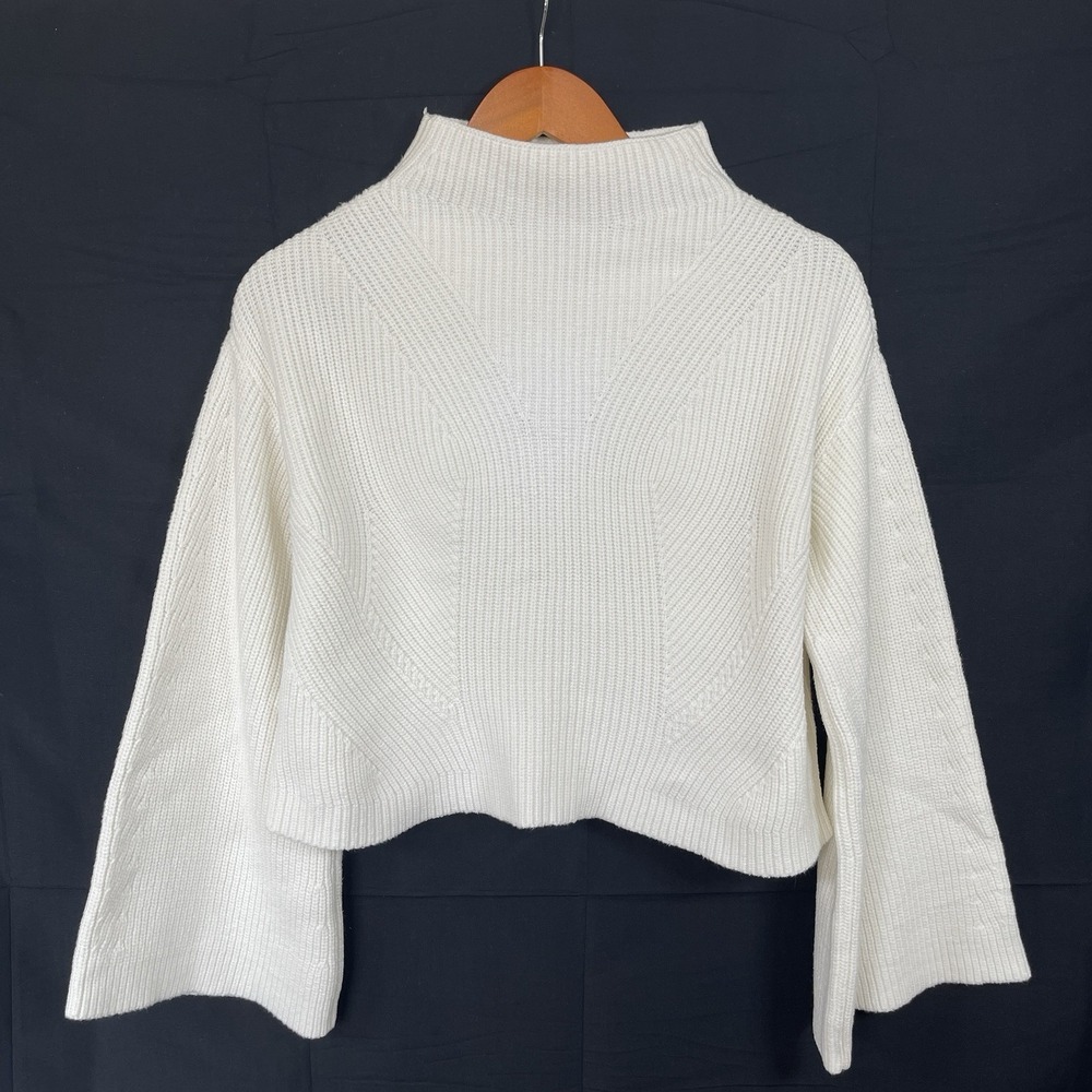 Maeve Anthropologie The Katey Sweater Size XS Ivory‎ Mock Neck Bell Sleeve Boho